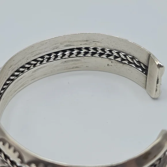 VTG Solid Sterling Silver Southwestern Stamped Cuff Bracelet Twisted Cable, 27g - Picture 9 of 13